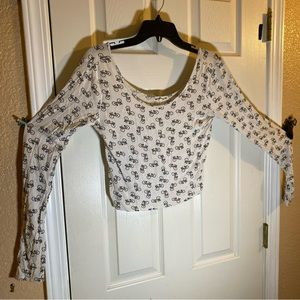 Map To Mars Women L LARGE Top Blouse Crop Bike Bicycle All Over Print Casual Fun